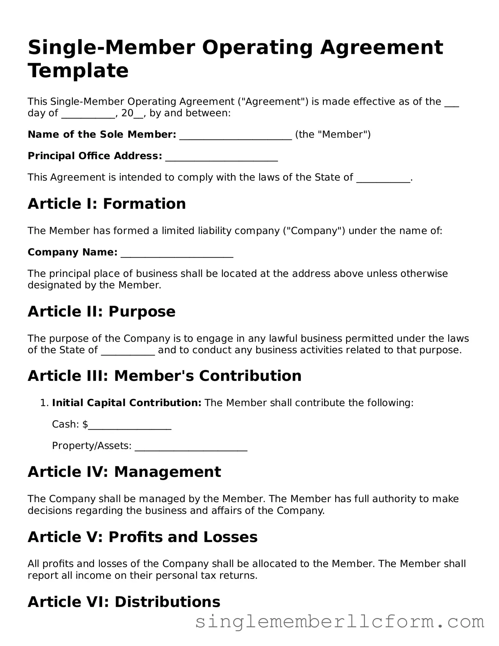 Single-Member Operating Agreement Template